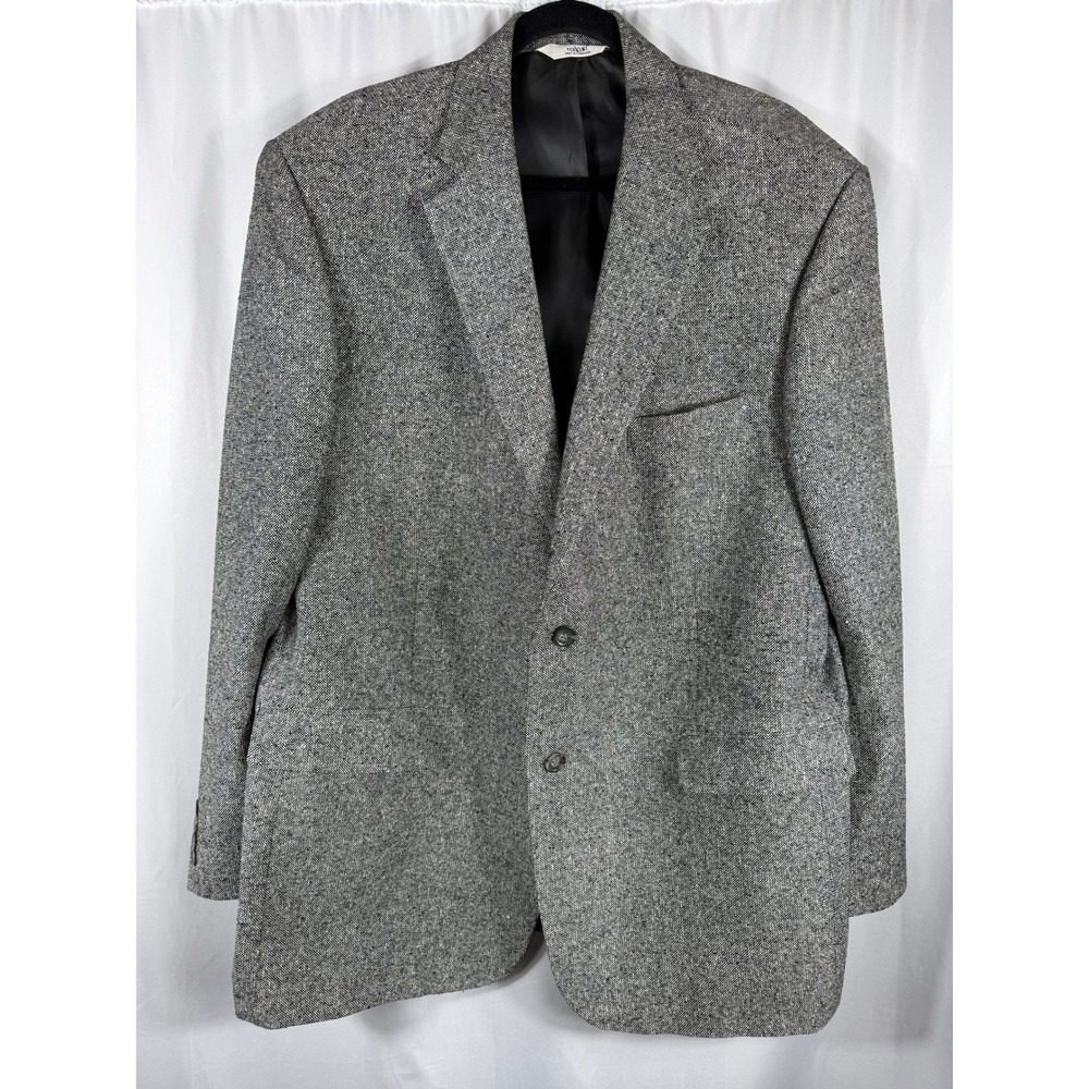 Vintage Versini Mens 46L 100% Silk Blazer Grey‎ Salt and Pepper Tweed Two Button